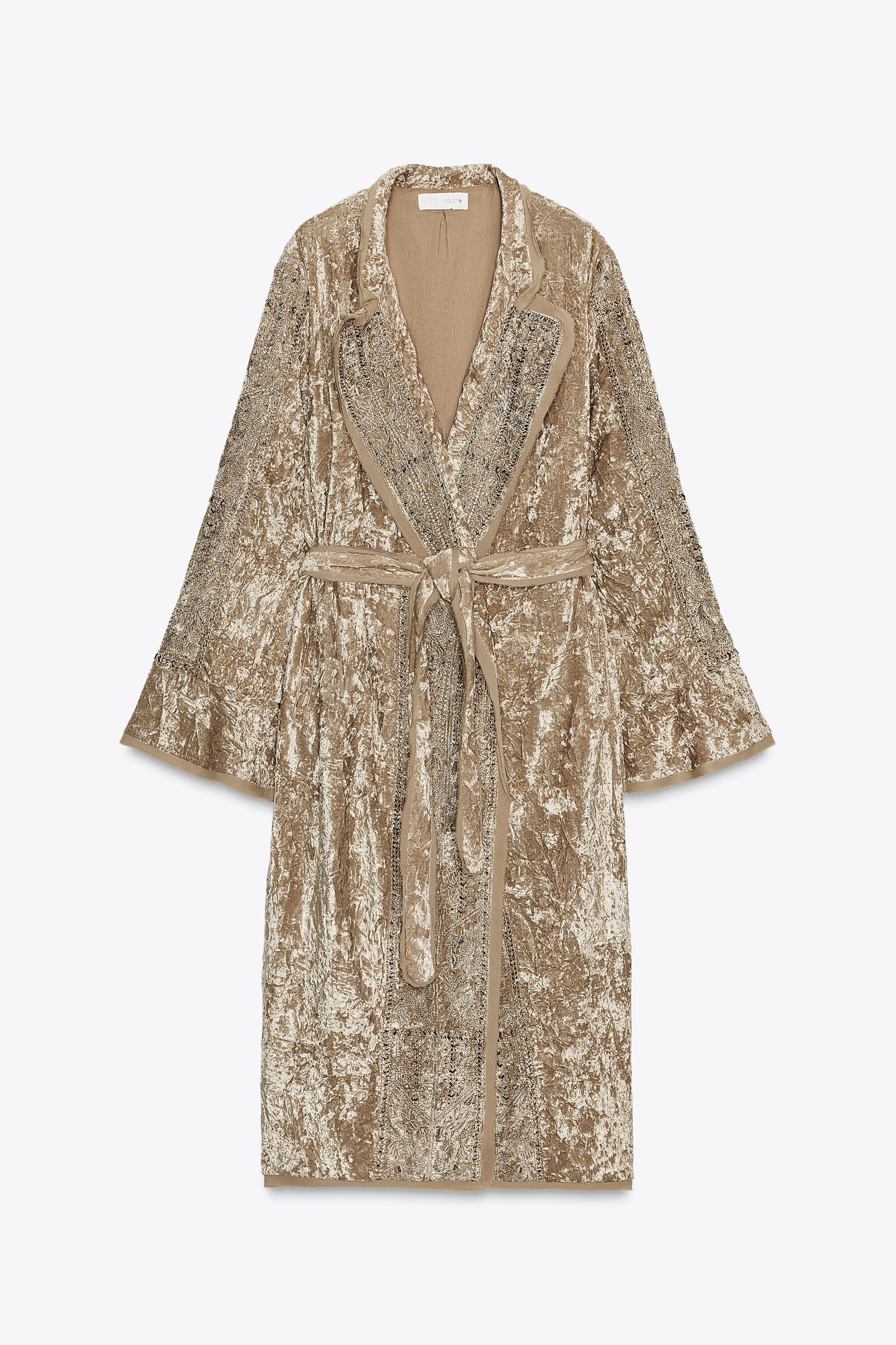 KIMONO IN VELLUTO RICAMATO ZW COLLECTION LIMITED EDITION Ocra
