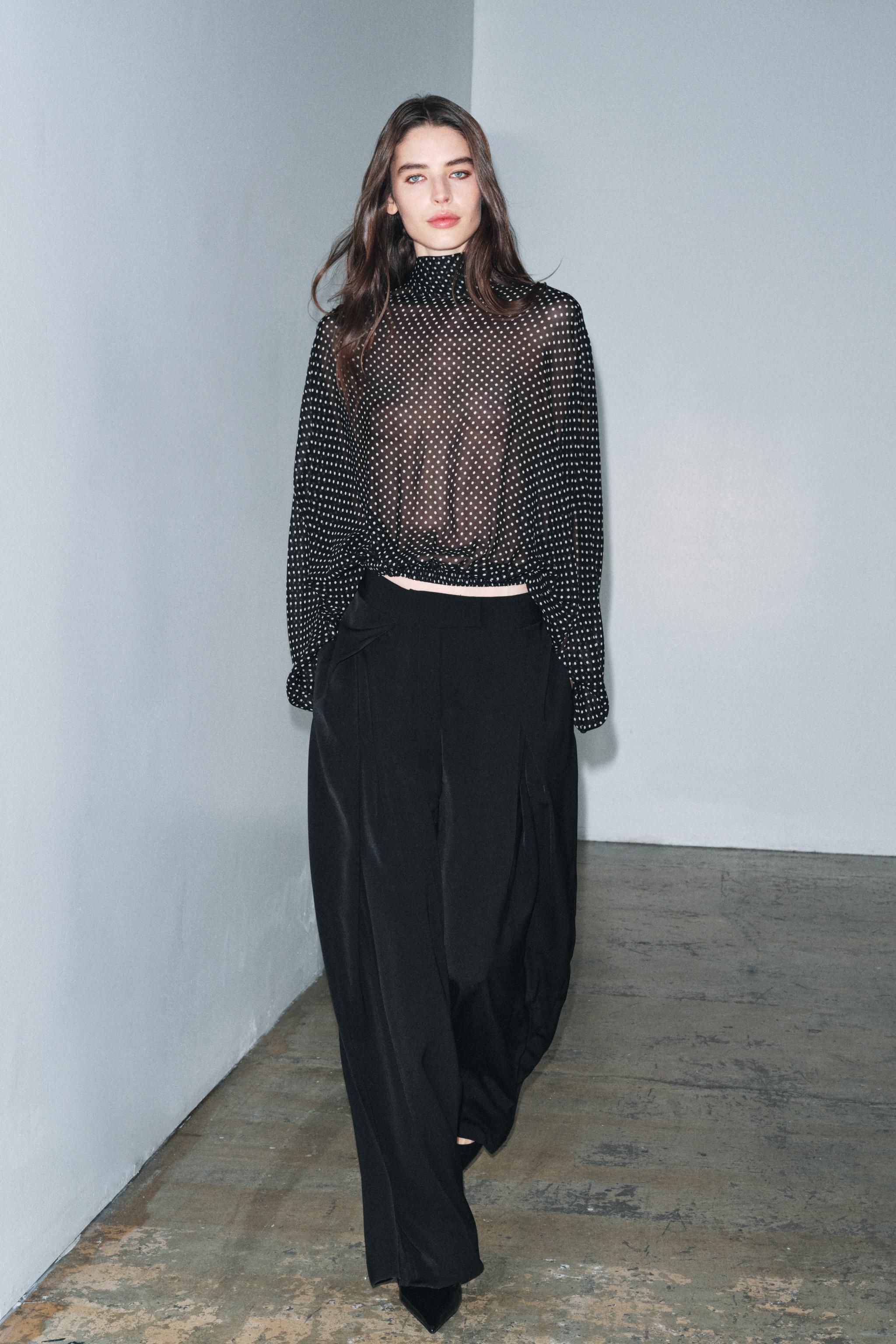 ZW COLLECTION POLKA DOT BLOUSE WITH TIES - Black / White | ZARA Turkey