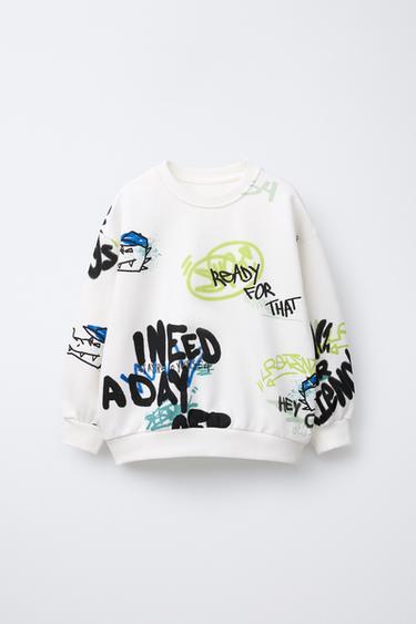 Zara GRAFFITI PRINT SWEATSHIRT - Oyster-white