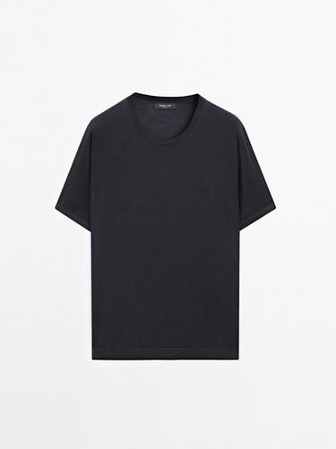 Zara Short sleeve knit wool blend T-shirt - Navy blue