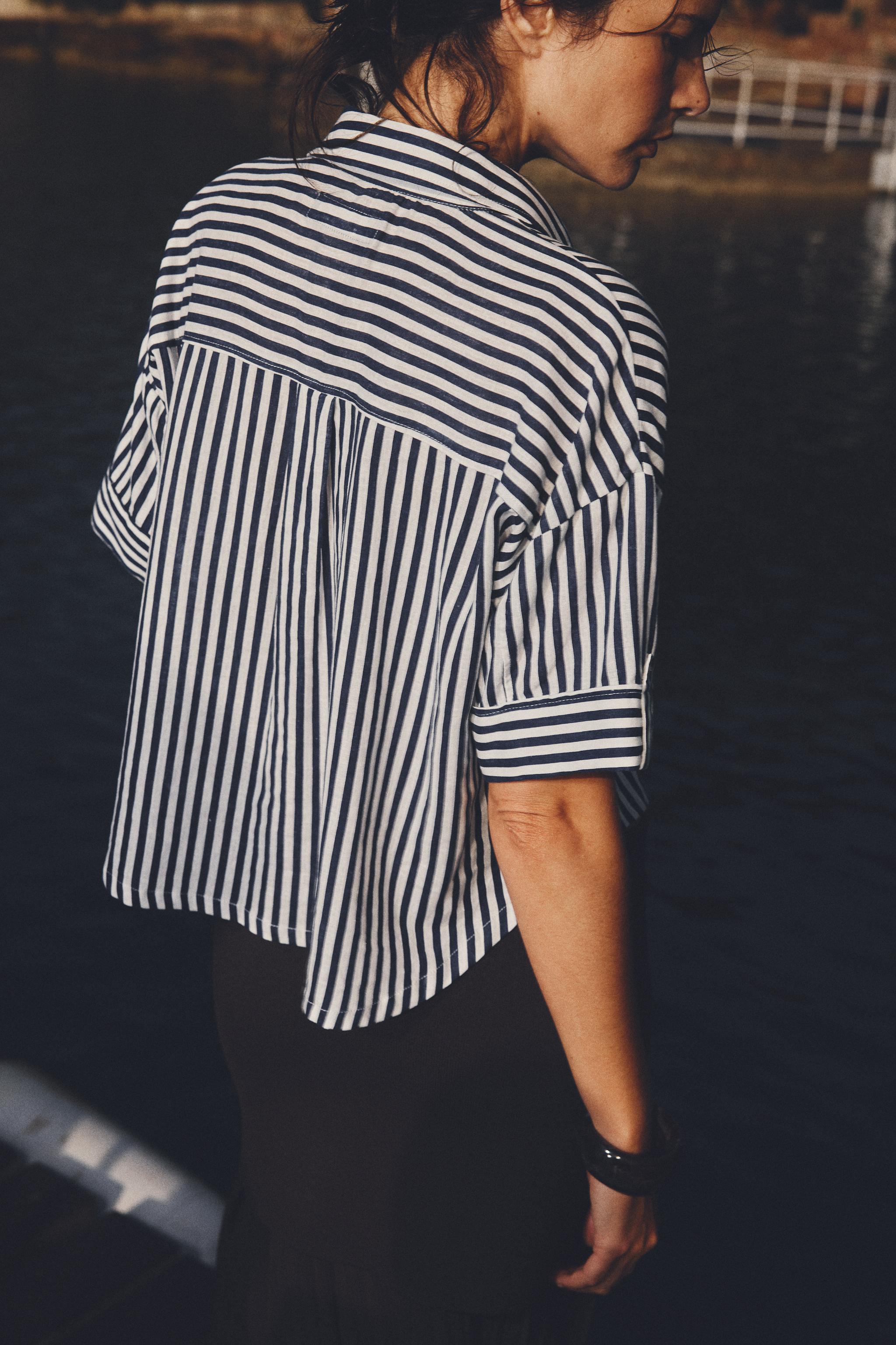 LINEN BLEND CROPPED SHIRT