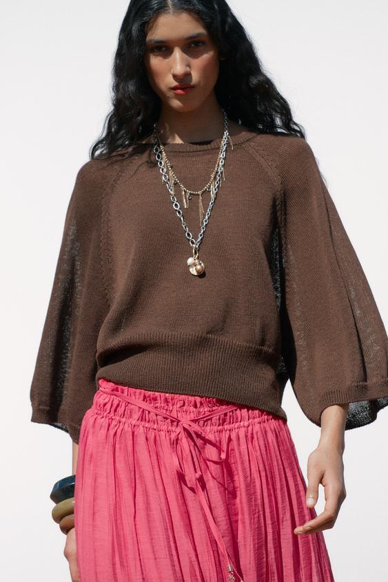 ÚPLETOVÝ SVETR SE ŠIROKÝMI RUKÁVY - Hnědá od Zara - Obrázek 0