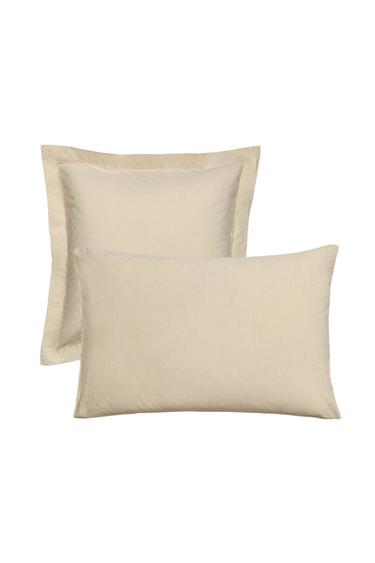 Zara STRIPED SEERSUCKER COTTON PILLOWCASE - 米色