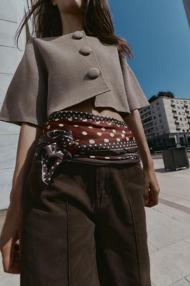 COVERED BUTTON KNIT CARDIGAN - Brown / Taupe by Zara - Image 1