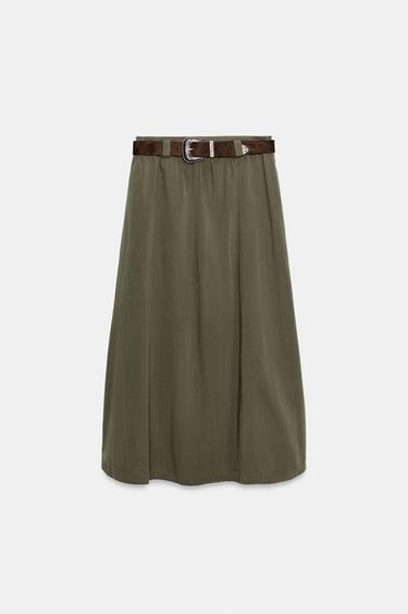 SAIA MIDI EVASÊ COM CINTO - Caqui-escuro da Zara