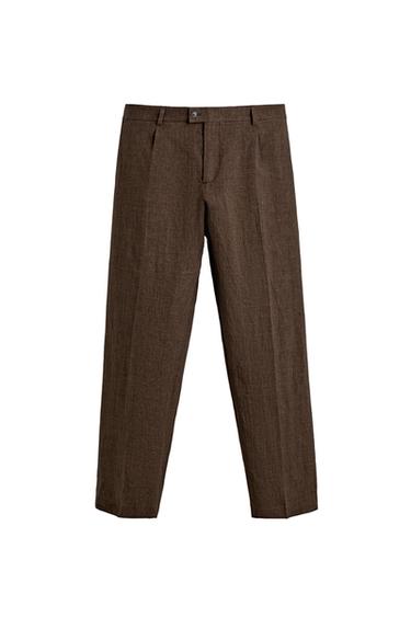 REGULAR FIT 100% LINEN SUIT TROUSERS - Dark brown by Zara