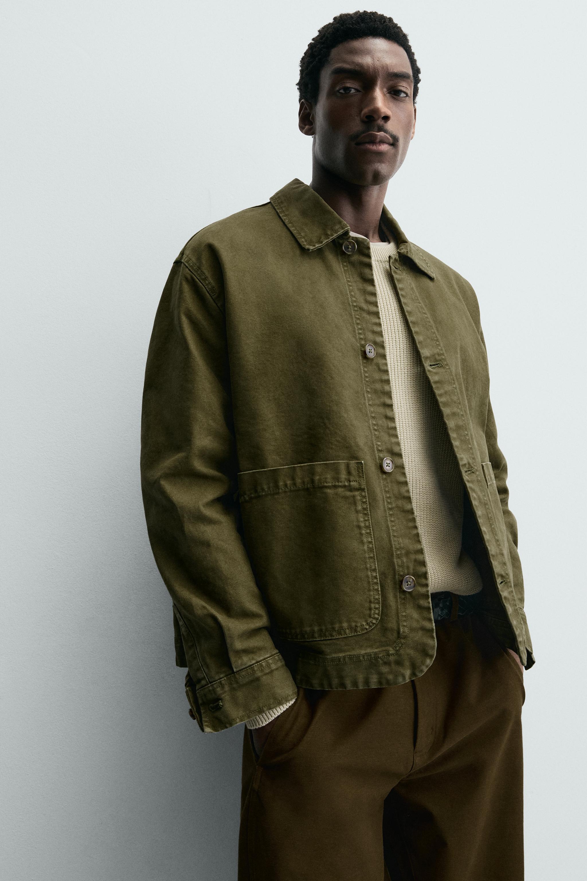 リラックスフィットポケットシャツジャケット - モスグリーン | ZARA 