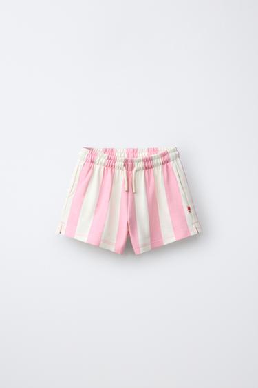 STRIPED PLUSH BERMUDA SHORTS - Pastel pink by Zara