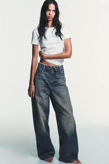 QUẦN JEANS CẠP GẬP TRF CẠP LỠ - Xanh dương từ Zara