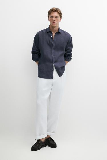 Chemise regular fit 100 % lin - Rose fluo de Zara - Image 0