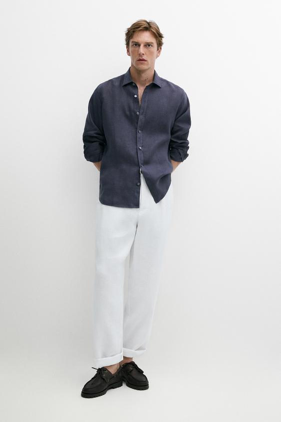 Chemise regular fit 100 % lin - Rose fluo de Zara - Image 0