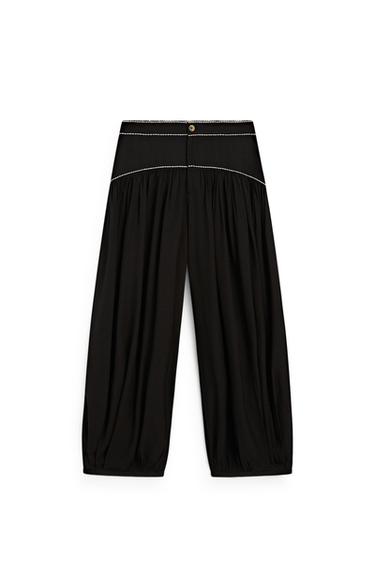 Zara Contrast flowing trousers - Black - Image 0