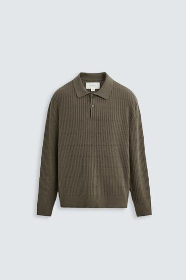 Zara TEXTURED KNIT POLO - Earth