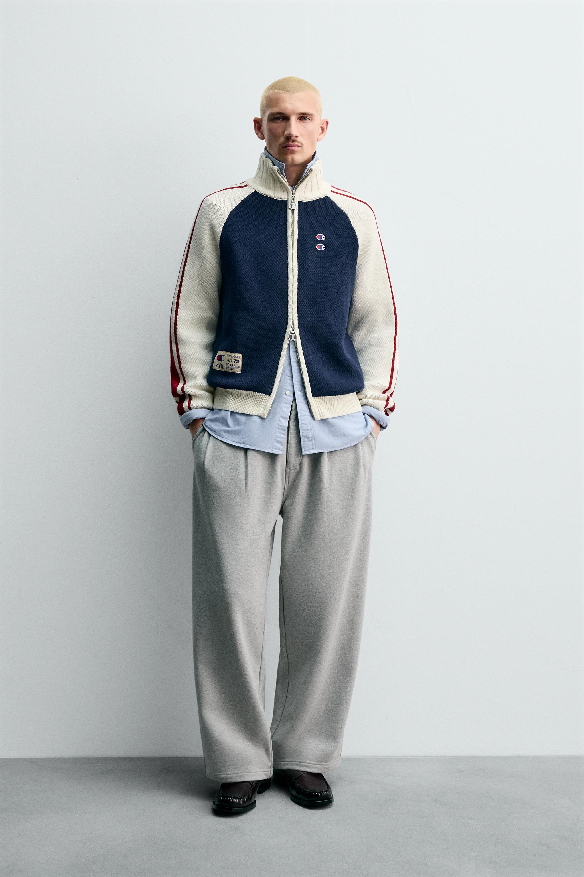 CHAMPION ® X ZARA COLOUR BLOCK STRIPE CARDIGAN Navy blue ZARA