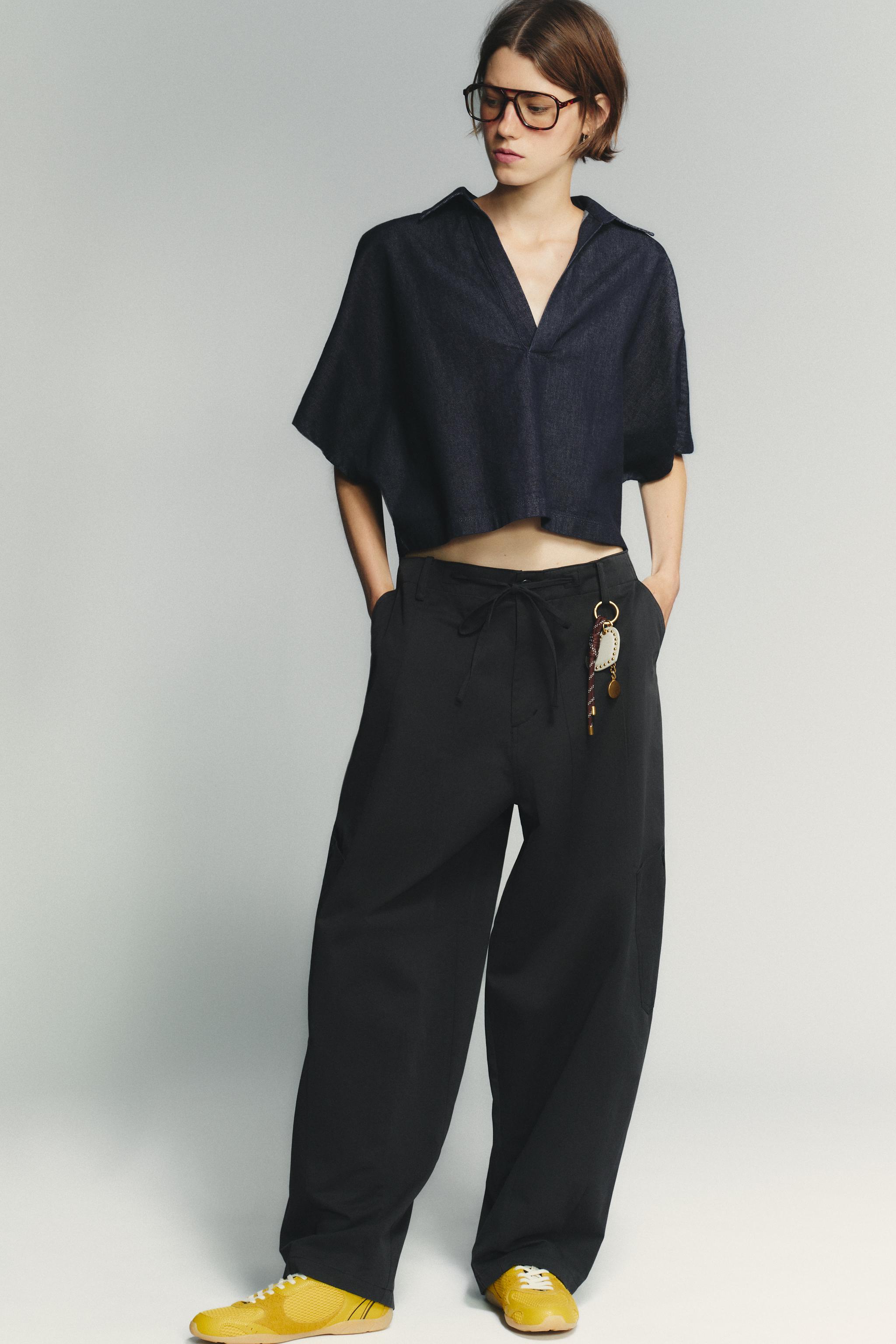 ZARA デニムポロシャツ Sサイズ ZARA】Z1975 クロップドオーバーサイズデニムシャツ 8228/026