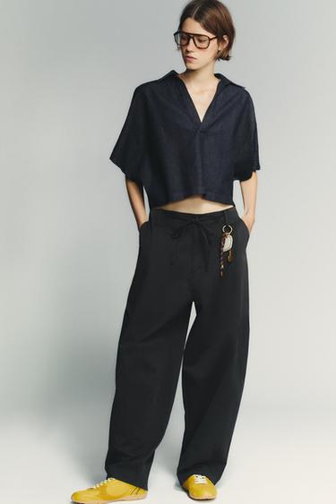 TRF DENIM SHIRT WITH POLO COLLAR - Dark indigo by Zara