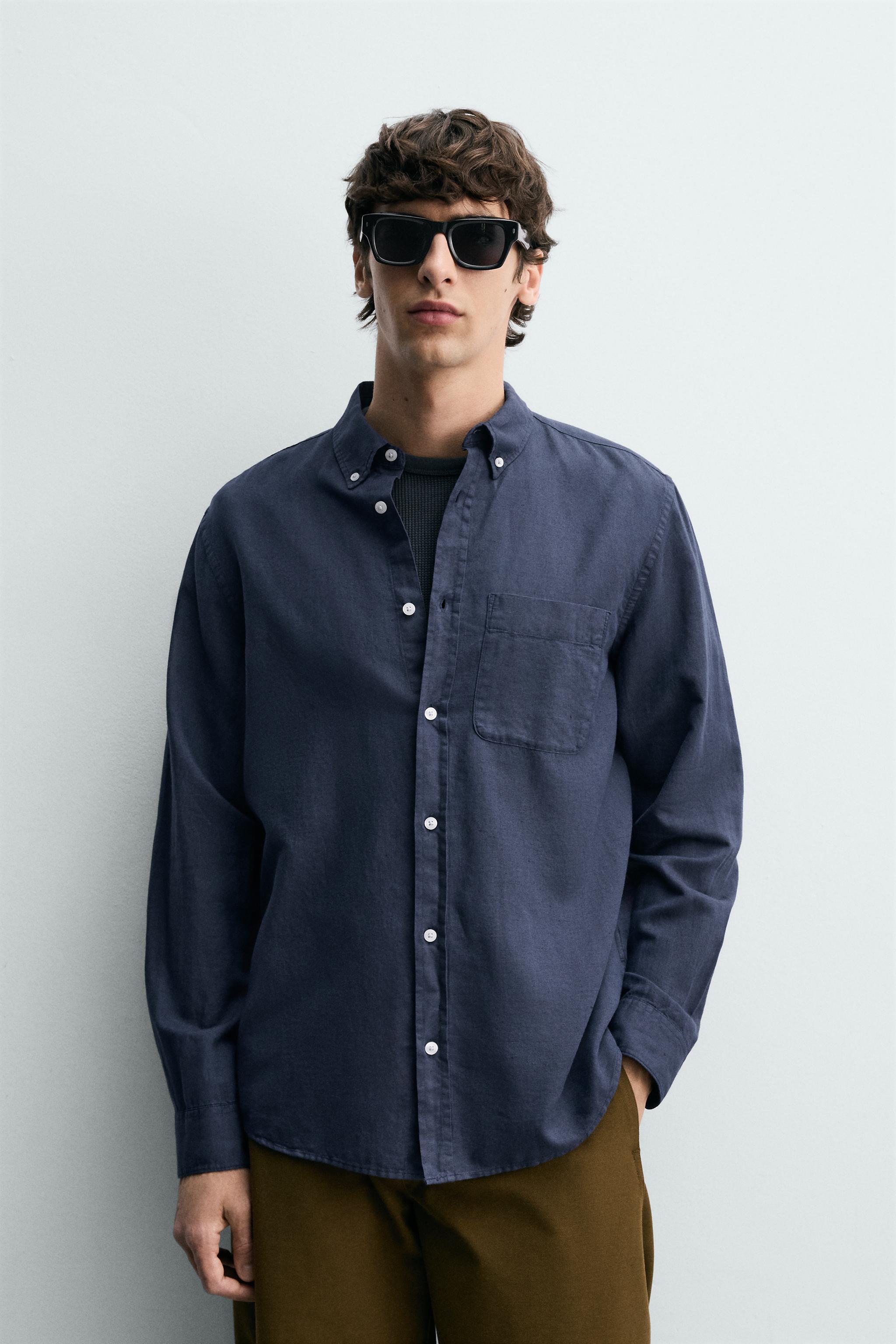 REGULAR FIT LINEN - COTTON SHIRT