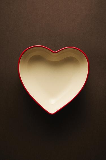 Zara CHRISTMAS HEART STONEWARE BOWL - White / Red