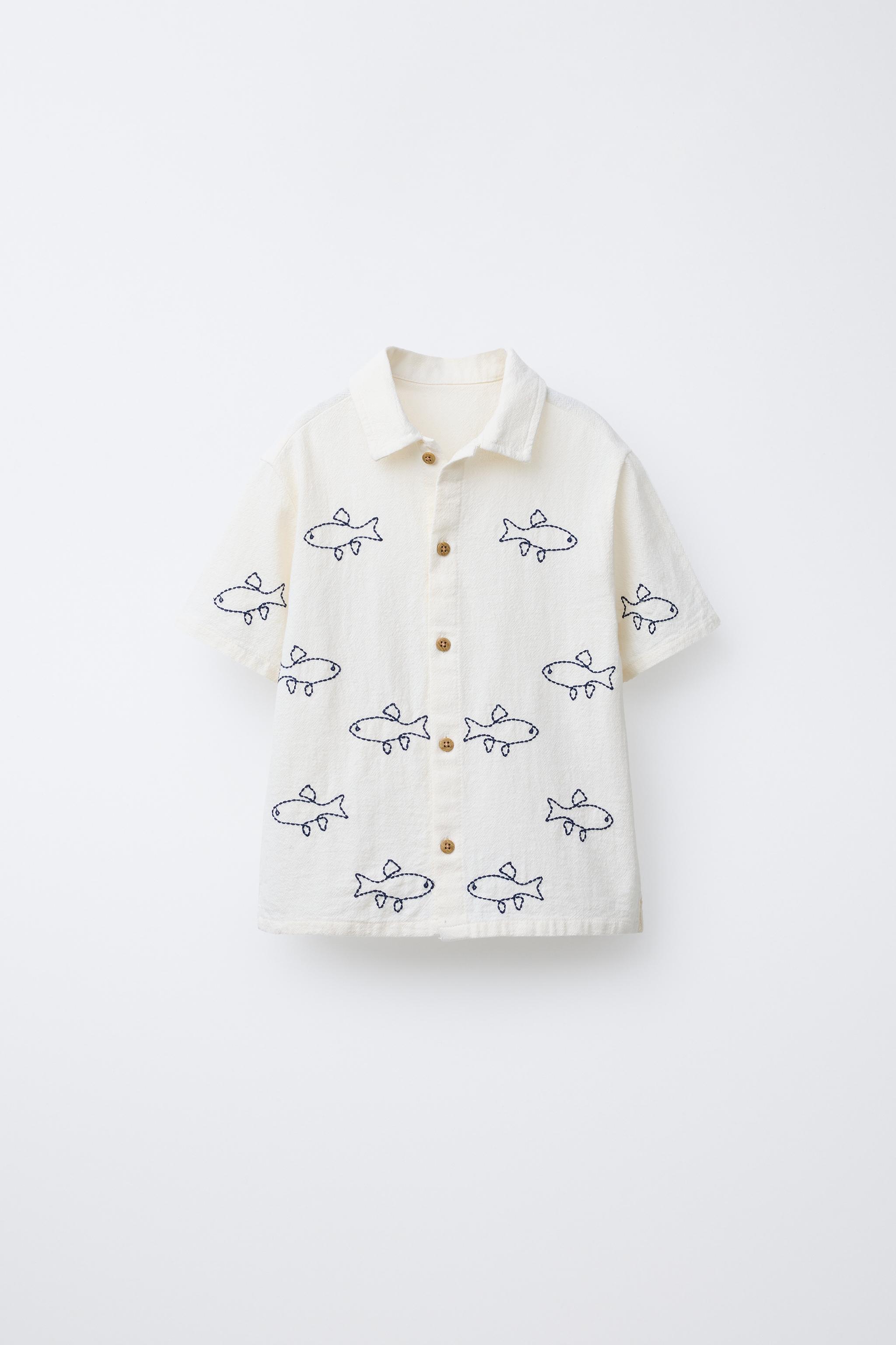 フィッシュ刺繍シャツ - エクリュ | ZARA Japan / 日本