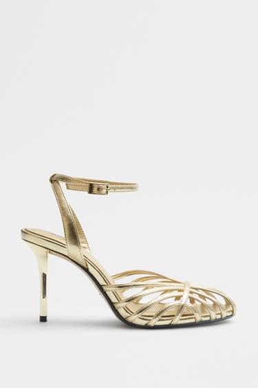 Zara METALLIC EFFECT HEELED CAGED SANDALS - Gold