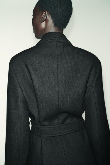 LONG WOOL COAT WITH BELT - Black by Zara - Image 5