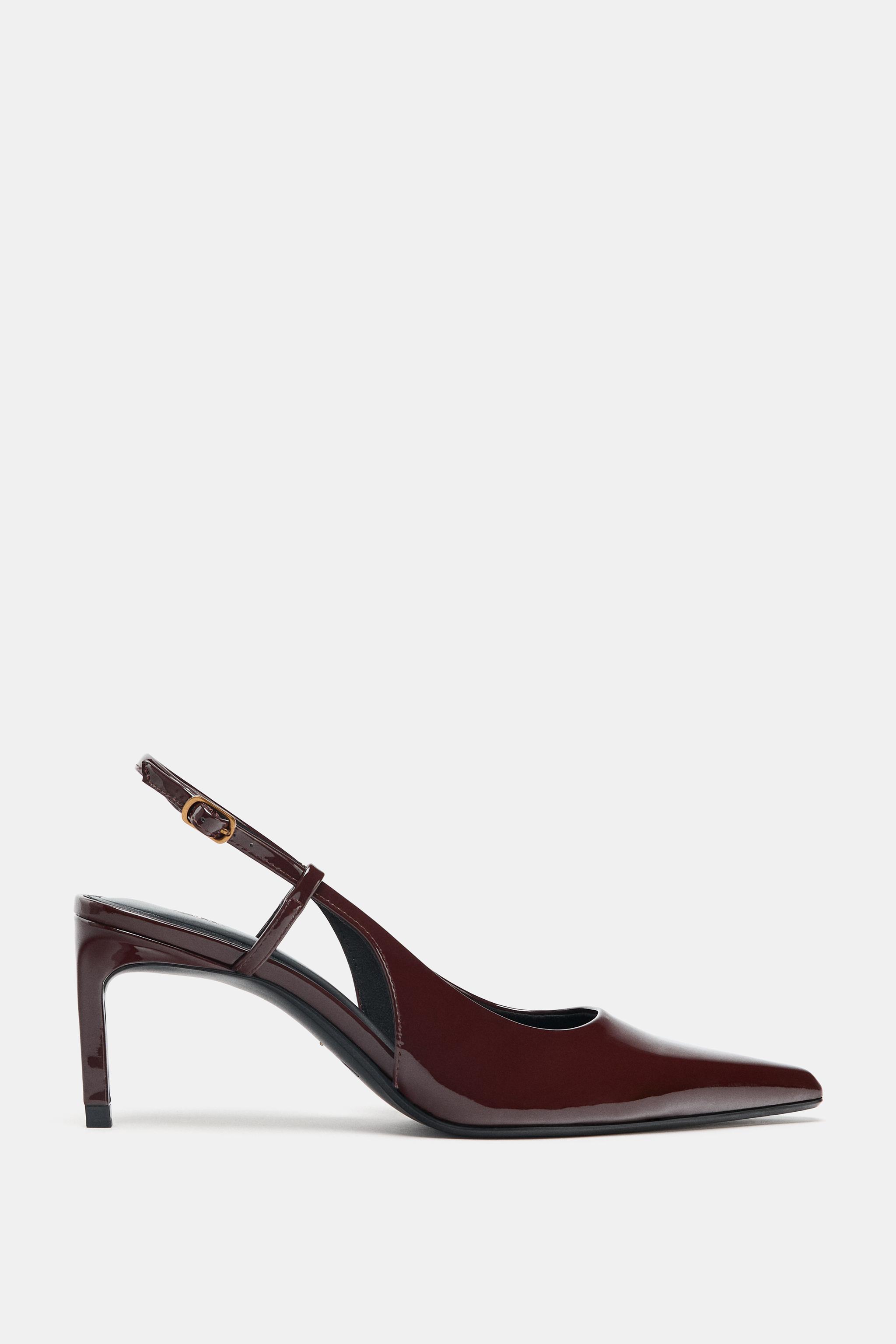 FAUX PATENT HIGH-HEEL SLINGBACK SHOES Chocolate Brown ZARA