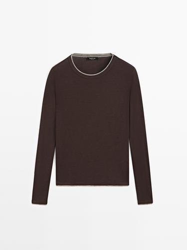 Zara Long sleeve T-shirt with double layer trim - Brown