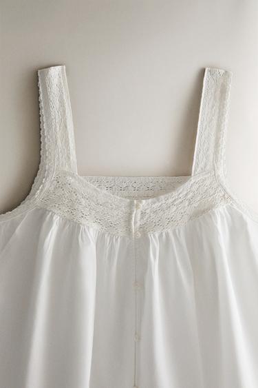 TOP BRETELLES COTON DENTELLE - Blanc de Zara - Image 1