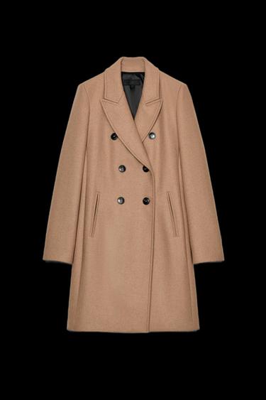 Zara DOUBLE-BREASTED COAT WITH SHOULDER PADS - taupe brown