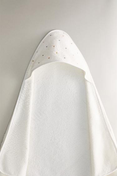 STARS HOODED BABY TOWEL — Oyster-white 2