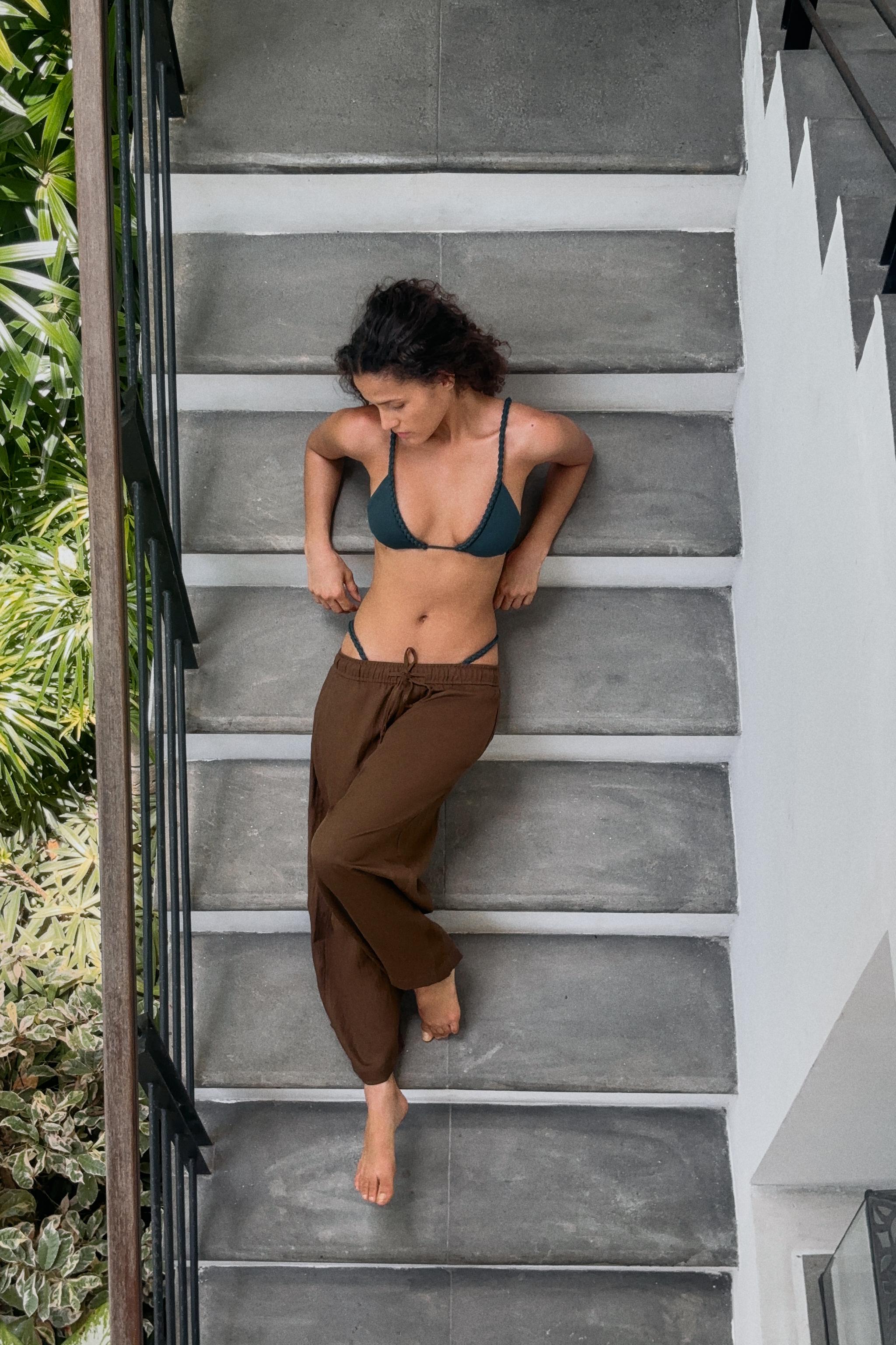BALLOON PYJAMA-STYLE TROUSERS — Chocolate brown