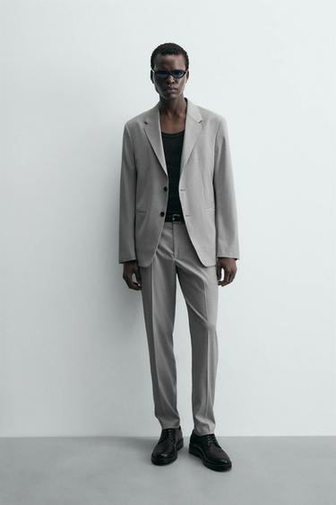 Zara TEXTURED SUIT PANTS - Light gray