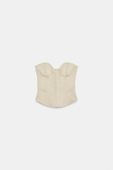 SATIN CORSETRY-INSPIRED BANDEAU TOP - Sand by Zara - Image 5