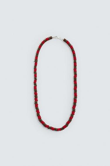Zara STONE BEAD NECKLACE - Red