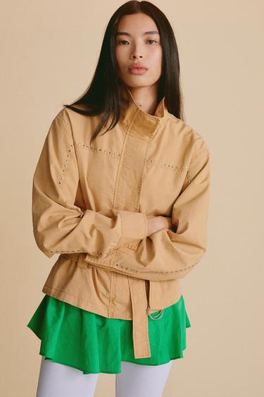 Zara STUDDED BELTED JACKET - Peach