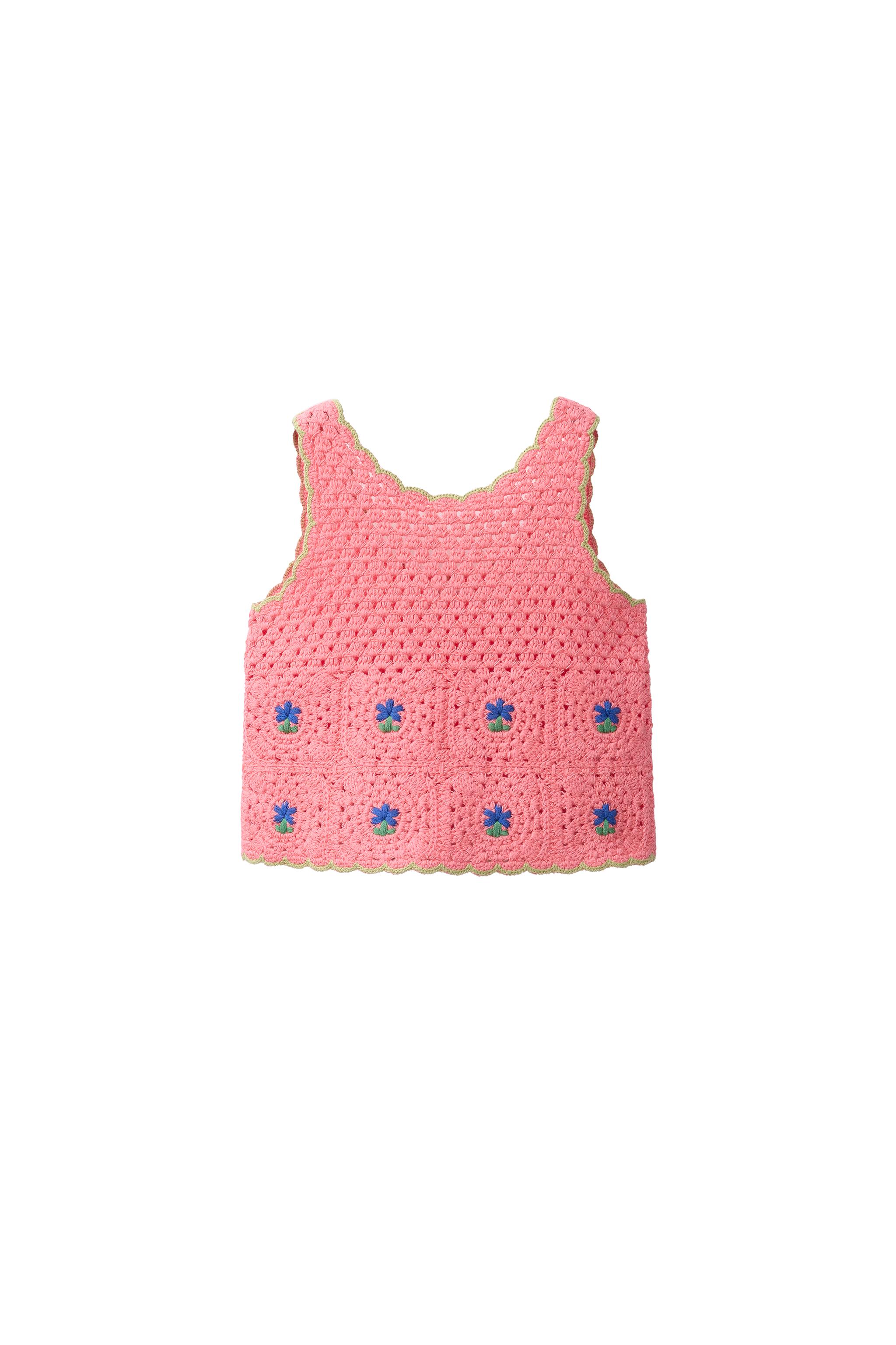 クロシェ編み刺繍ニットトップス - コーラル | ZARA Japan / 日本