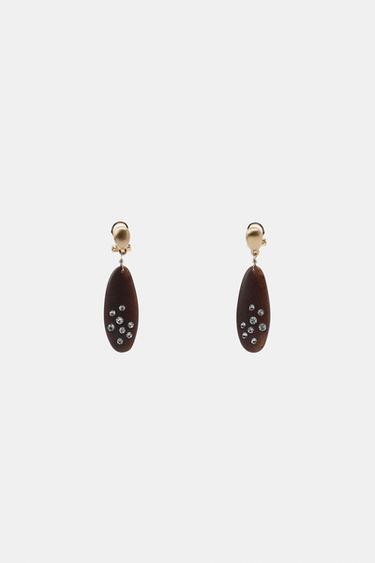 Zara WOOD EFFECT SHINY EARRINGS - Golden