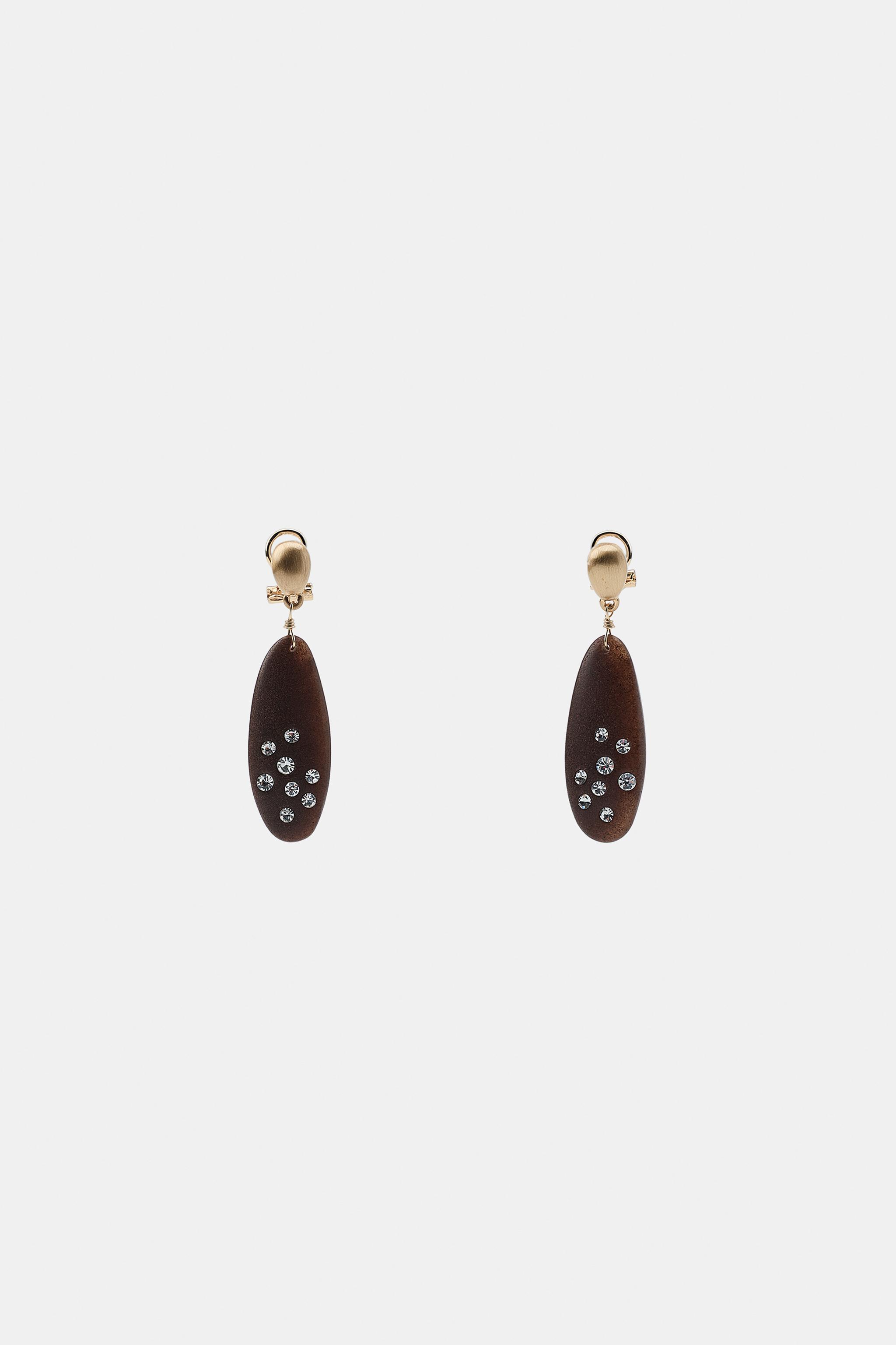 BOUCLES D'OREILLES EFFET BOIS ET BRILLANTS