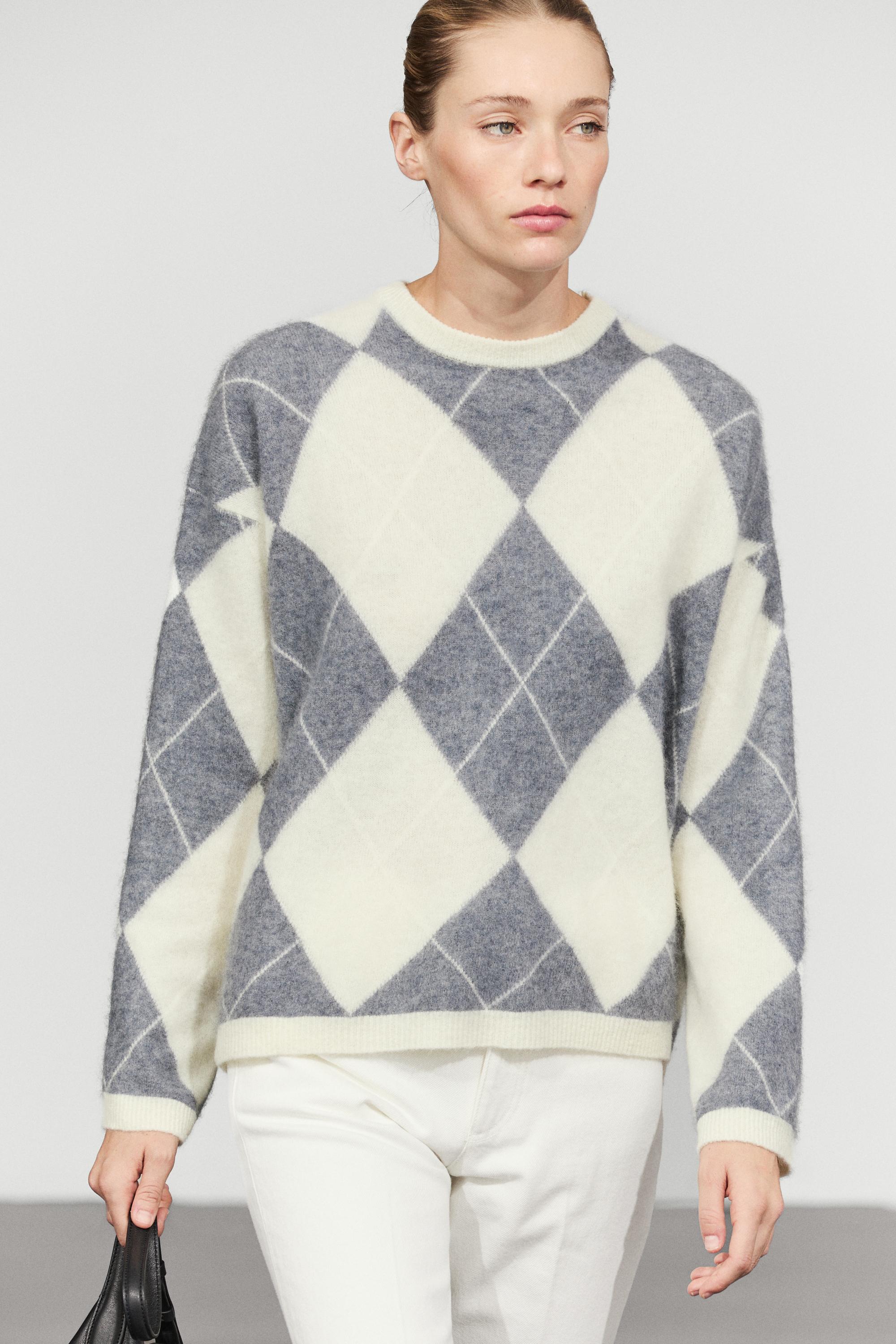 Pull en maille à losanges et mélange de laine