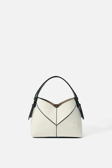 Zara CONTRAST CANVAS MINI SHOPPER - Ecru