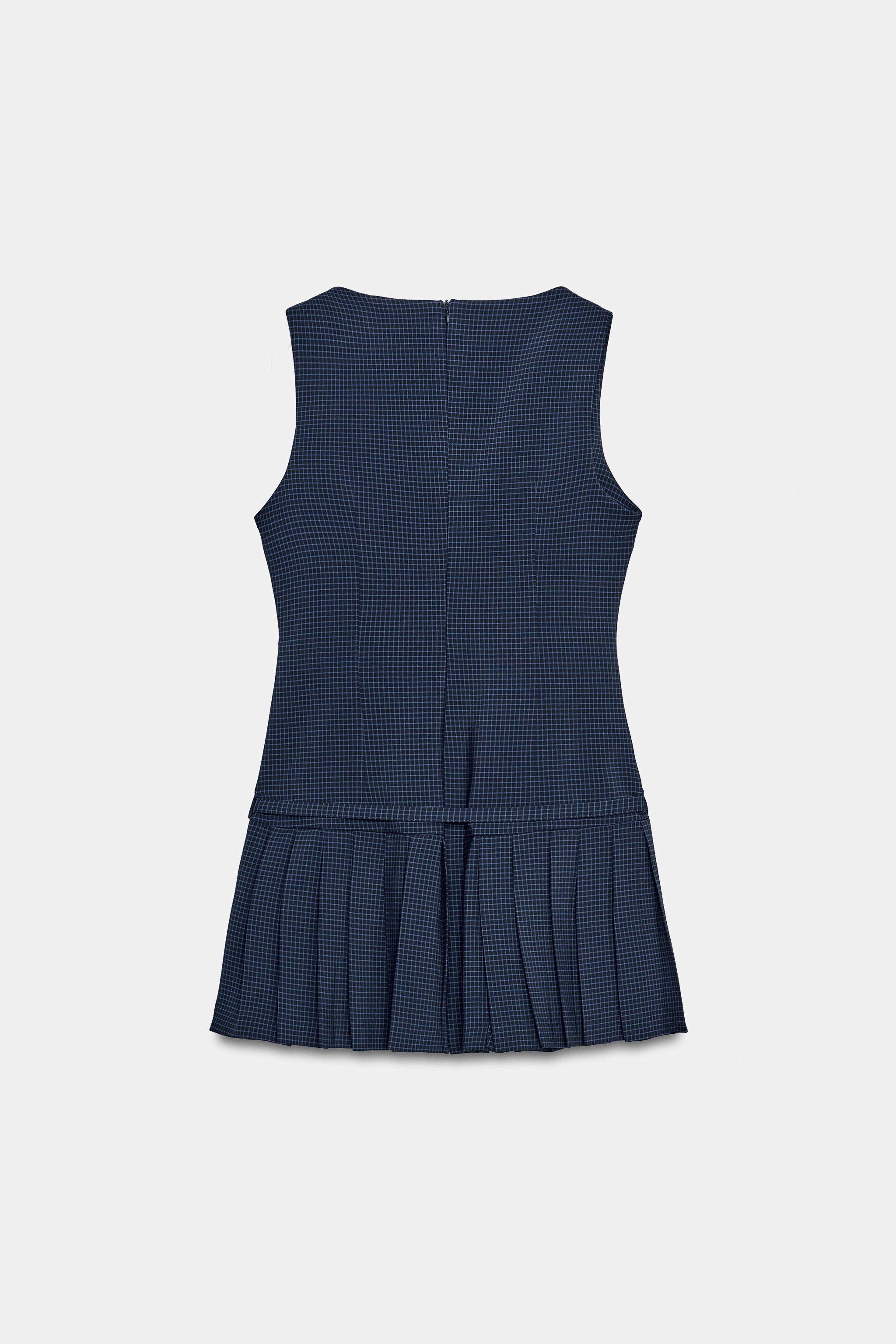 チェック柄プリーツショートワンピース - ネイビーブルー | ZARA Japan