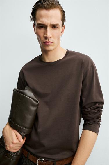 MERCERISED LONG SLEEVE T-SHIRT - Brown by Zara - Image 4