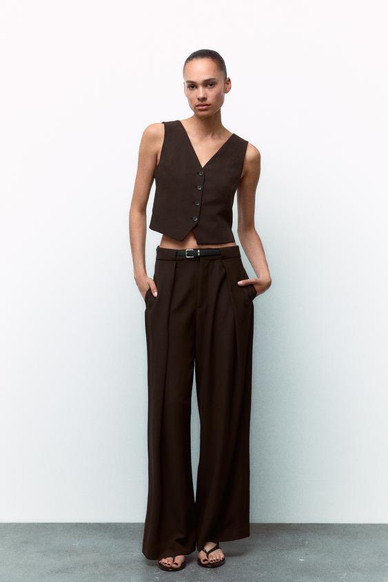 Zara PLEATED PANTS WITH BELT - Chocolate brown - Image 0