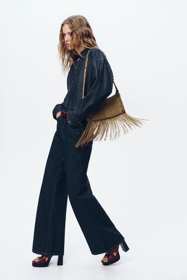 SPLIT SUEDE HANDBAG WITH FRINGING - Dark tan by Zara - Image 2