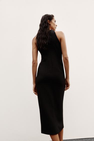 GOLD BUTTON CREPE MIDI DRESS - Black by Zara - Image 4