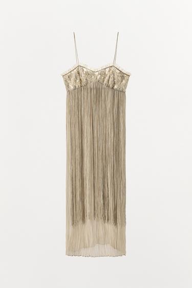 EMBROIDERED FRINGED COMBINATION DRESS - Oyster-white by Zara - Image 5
