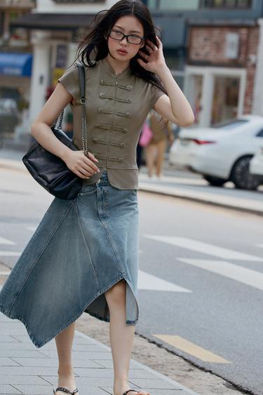 FALDA DENIM TRF ASIMÉTRICA - Azul de Zara