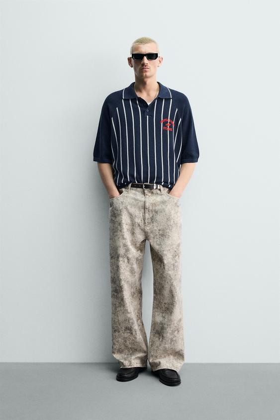 KNIT STRIPED POLO SHIRT WITH EMBROIDERED PATCH from Zara - $69.90