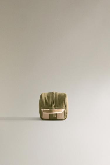 MINIMALIST WASH BAG WITH LEATHER DETAIL - Khaki Green by Zara - Image 3
