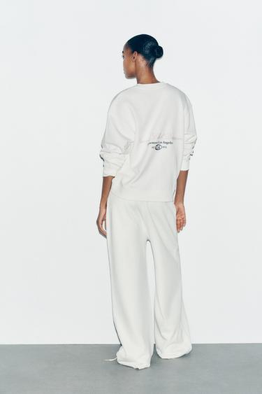 COTTON EMBROIDERED TEXT TROUSERS - Ecru by Zara - Image 4